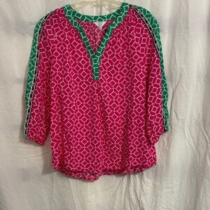 Crown & Ivy Pink and Green Geometric Blouse